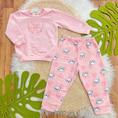 Conj. Casaco de Moletom Cute Winter e Calça Ursinha - Rosa